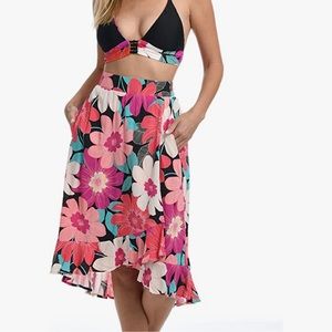 LA BLANCA Full Blooms Flounce Hem Sarong Wrap Skirt